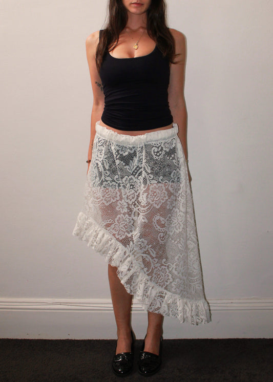 Repurposed lace midi skirt