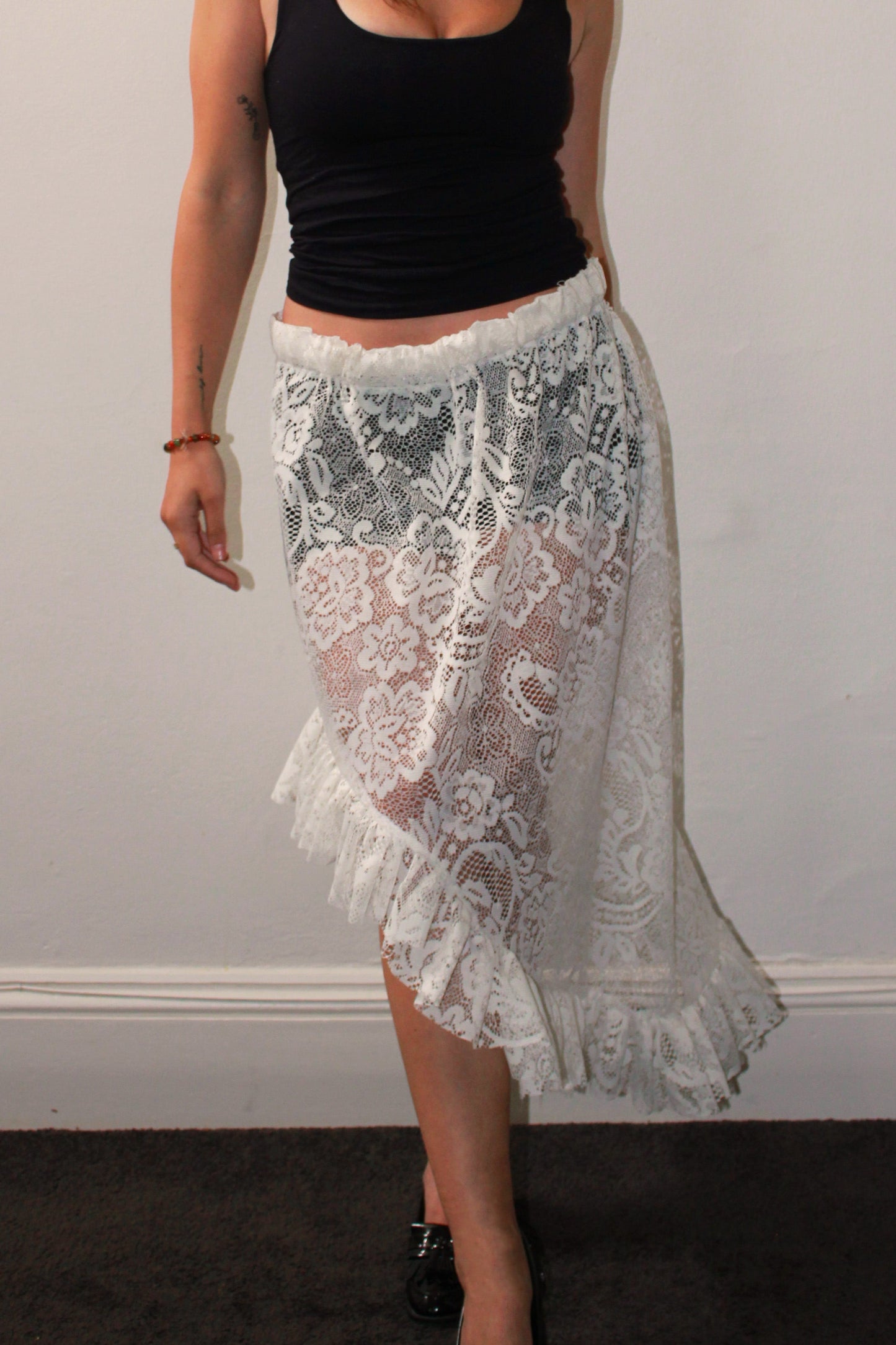 Repurposed lace midi skirt